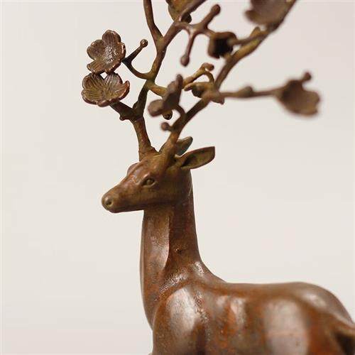 清沁堂纯铜材质铜鹿摆件纯手工纯铜梅花鹿茶宠 茶宠铜摆件梅花鹿