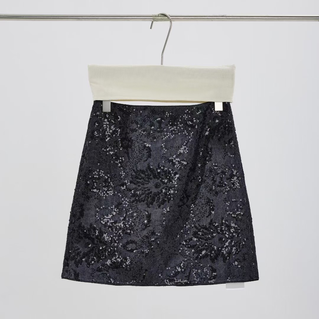 秋冬新款十三行原创设计品牌韩版小众A字裙时尚显瘦高腰亮片半裙