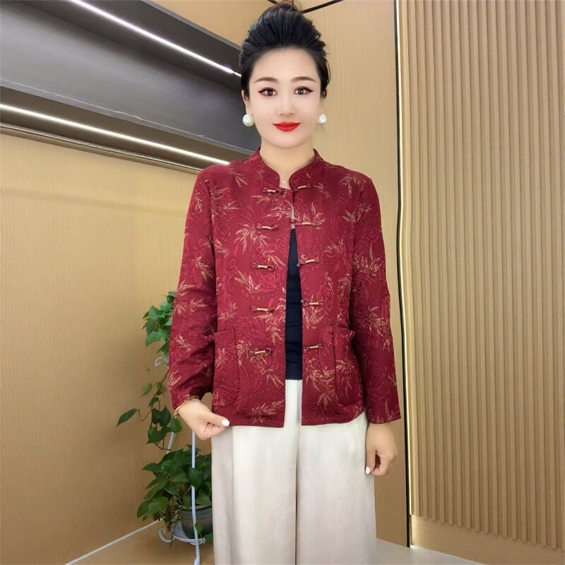中老年女士加绒加厚中式小衫宽松遮肚显瘦时尚洋气百搭休闲外套女