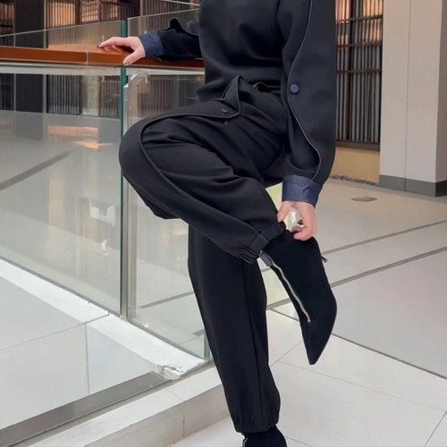 秋冬新款韩版拼接休闲裤松紧腰宽松舒适时尚百搭加厚保暖束脚裤女