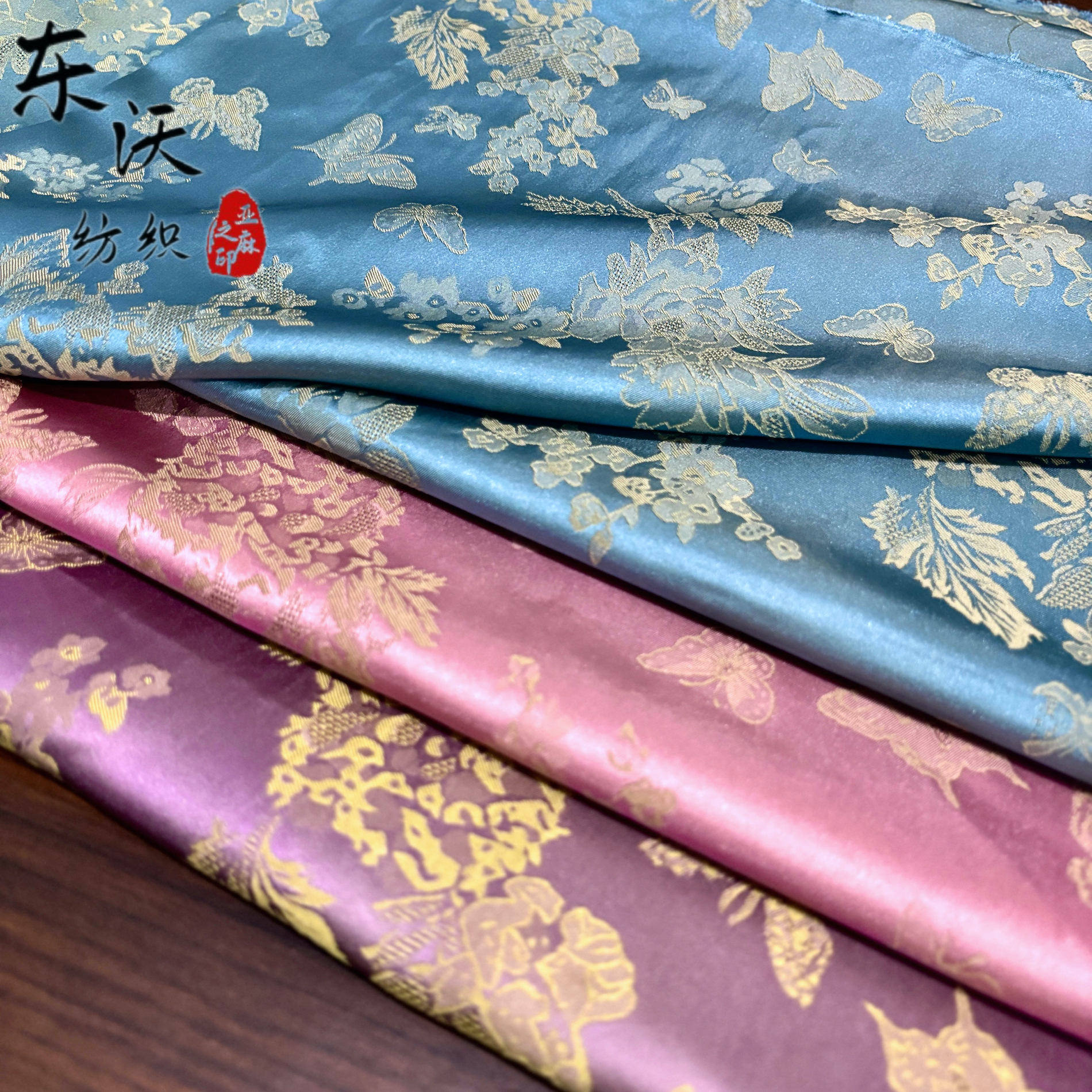 春夏款双色缎面人丝提花布料