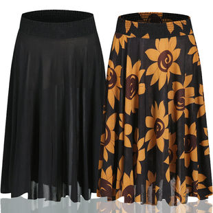 妈妈装 牛奶丝中裙大码 松紧腰半截裙子 中年女装 中老年人半身裙夏季