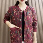 妈妈外套加绒宽松保暖棒球服时尚 中老年新款 开衫 洋气百搭碎花上衣
