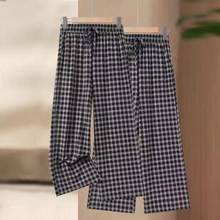 薄九分裤 中老年女洋气妈妈显年轻宽松垂感格子直筒裤 新款 2025夏季