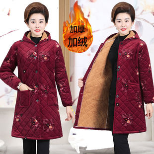 中老年人加绒厚棉服妈妈冬装外套女加肥加大码宽松棉袄工作服罩衣