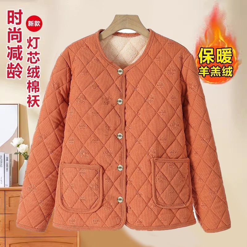 秋冬季新款女时尚中式灯芯狨加绒加厚棉服国风棉袄百搭外套妈妈装