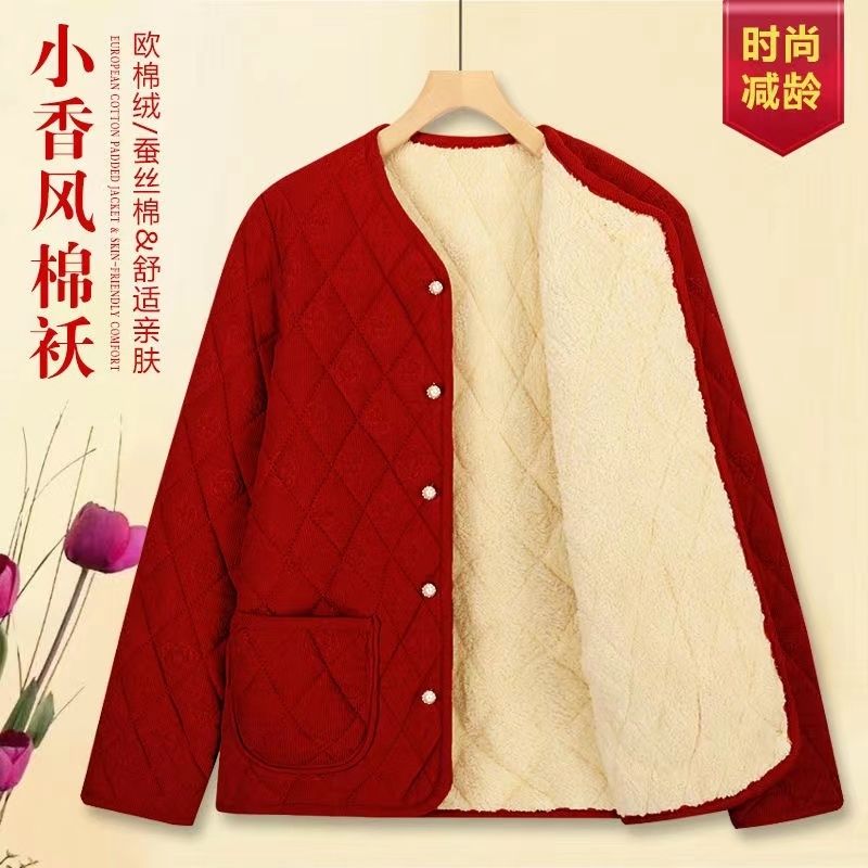 中老年妈妈冬季棉袄香风棉服便宜棉衣加绒加厚保暖外套灯芯民族风