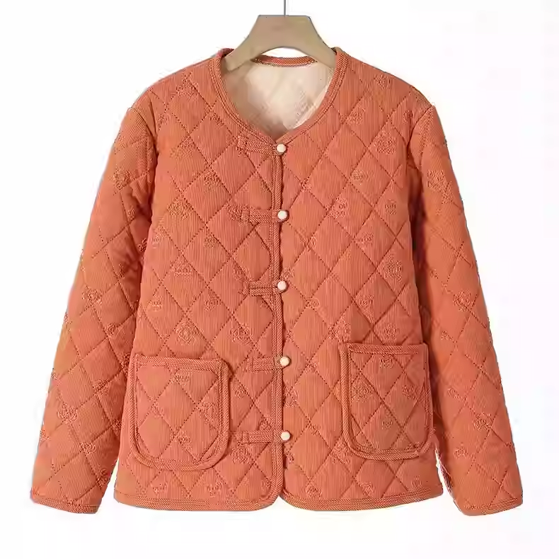 中年妈妈加绒加厚棉衣外套灯芯绒棉服2024冬季中老年女装棉袄内胆