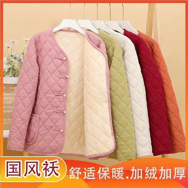 年底清仓中式棉袄新款2024棉衣妈妈中老年加绒保暖加厚棉服外套
