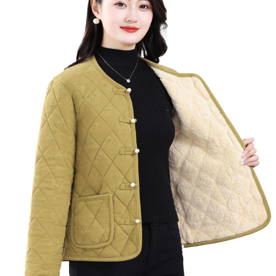 妈妈装棉衣加绒保暖棉服外套小个子宽松复古圆领洋气新中式小棉袄