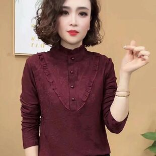 春秋季新款洋气磨毛女装妈妈上衣气质时尚秋冬长袖女士打底衫减龄