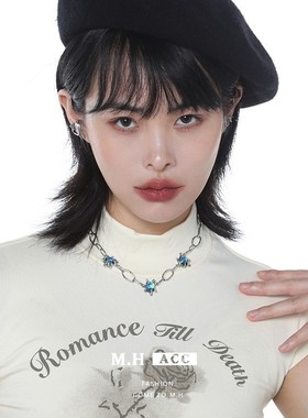 原创蓝色宝石项链女简约小众设计高级感锁骨链个性独特冷淡风项饰