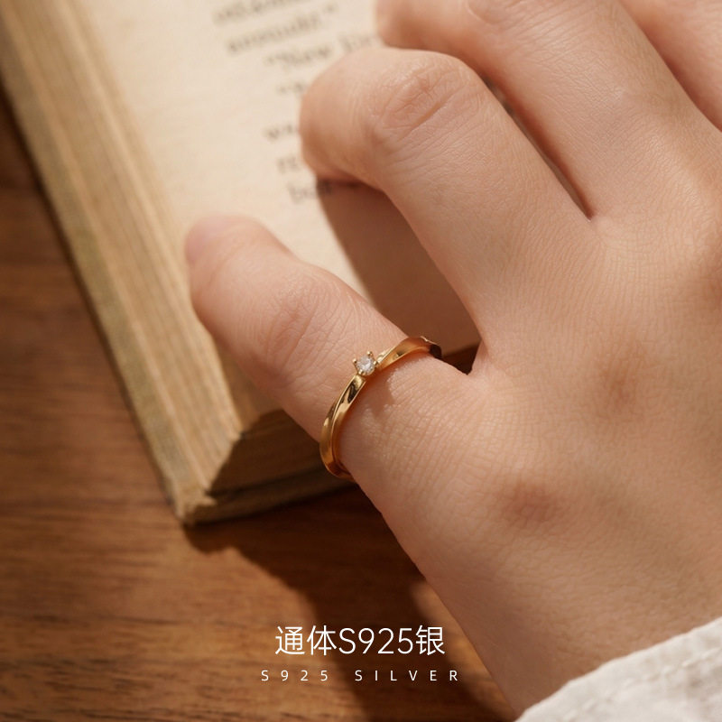 精品S925纯银莫比乌斯单钻尾戒戒指女ins简约日常小众指戒指环
