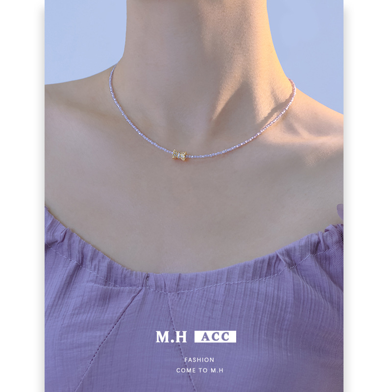 2025新款紫色锆石项链女时尚简约百搭设计高级感不掉色钛钢锁骨链