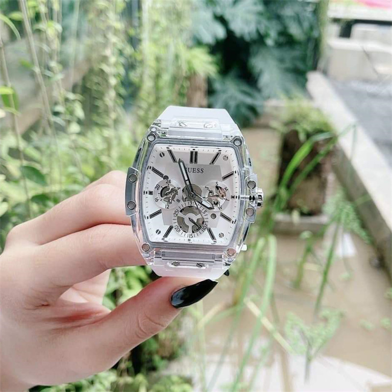 盖斯guess手表男女款时尚透明酒桶形腕表情侣中性休闲运动石英表