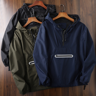 春秋运动休闲连帽外套 半拉链宽松夹克男士 西班牙原单 防风防水