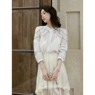 Garbociaga龍喜儿 7697 2026春醋酸匹马棉混纺木耳花边宽松衬衫