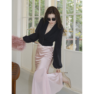 衬衫 Garbociaga龍喜儿 上衣长袖 褶皱V领设计感短款 6113 洛克衬衫