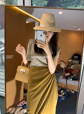 Garbociaga龍喜儿  小资格调 设计感小众直角坎肩背心T恤女夏3377