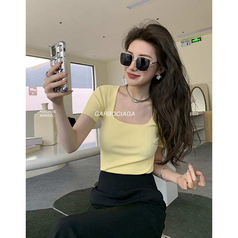 龙喜儿羊毛U领套头针织衫上衣