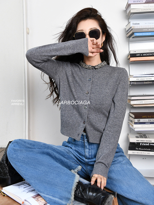 龙喜儿羊毛克重：255g贝母扣开衫