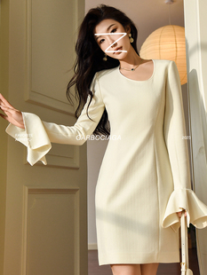 连衣裙子女3003 修身 Garbociaga龍喜儿 香风肌理感气质优雅荷叶袖