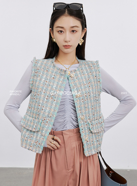 【进口限定】龍喜儿 月下檀香 高级小香风A版拼醋酸马甲外套2476