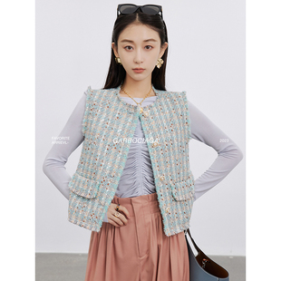 月下檀香 进口限定 龍喜儿 拼醋酸马甲外套2476 高级小香风A版
