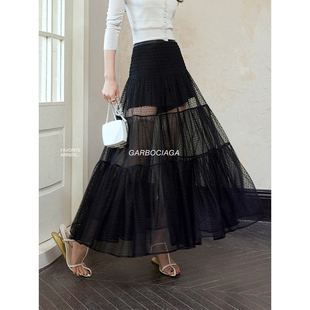 Garbociaga龍喜儿 迪*秀场网纱透气波点提花多层大群摆半身裙5113