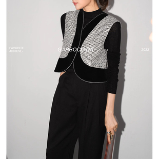 1340 丝绒拼接撞色织带叠穿小香风马甲 Garbociaga龙喜儿 凯旋门