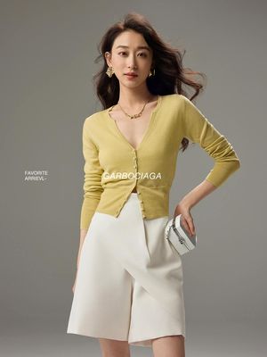 龙喜儿美丽诺羊毛珍珠扣针织开衫