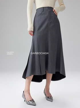 Garbociaga龍喜儿 Pra*  设计感精纺绵羊毛法式半身裙秋冬 6524