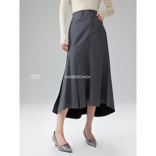 Garbociaga龍喜儿 Pra*  设计感精纺绵羊毛法式半身裙秋冬 6524