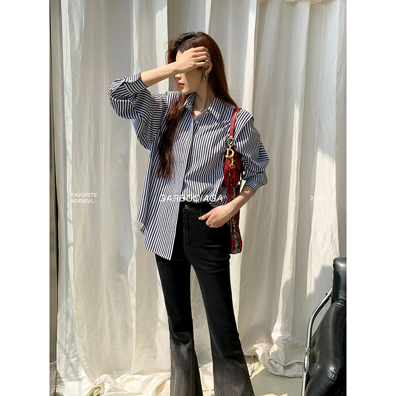 龍喜儿宽松通勤单排扣长袖棉衬衫