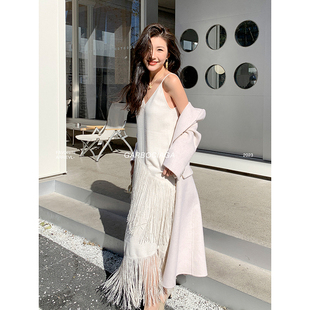 Garbociaga龍喜儿 高雅天鹅 气质名媛年会流苏吊带连衣裙女2226