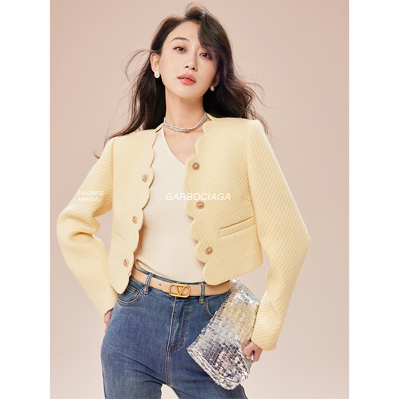 龙喜儿60%羊毛小香风粗纺外套