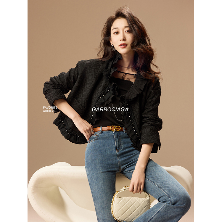 Garbociaga龍喜儿 柏林少女 提花设计夹棉薄款小棉衣气质外套9154