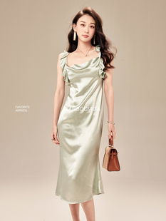 显瘦连衣裙 Garbociaga龍喜儿 显白修身 醋酸荷叶袖 7310 一抹清新