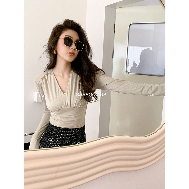 长袖通勤V领性感上衣龍喜儿