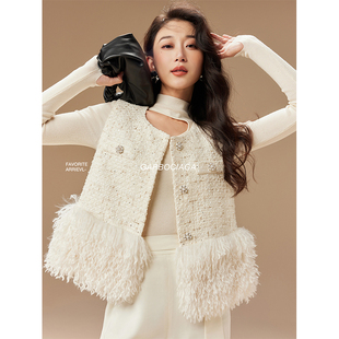 Garbociaga龙喜儿 粗纺羊毛小香风串珠真滩羊毛叠穿马甲外套5136