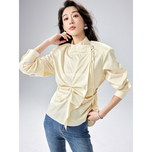 Garbociaga龙喜儿  原创小众设计改良新中式鹅黄色衬衫上衣  6559