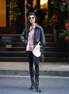 Garbociaga龙喜儿 修长腿型 外穿加绒加厚黑色打底裤秋冬季1237