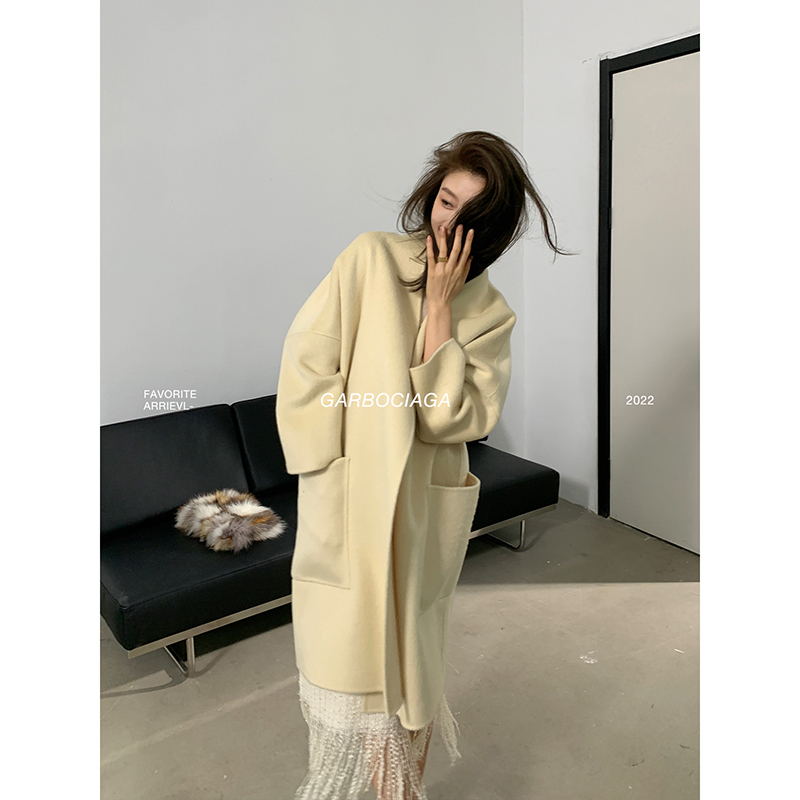 羊毛双面呢大衣薄款马海毛