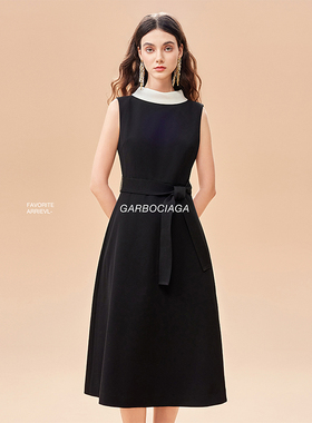 Garbociaga龍喜儿 精纺绵羊毛拼醋酸赫本风立体领A字连衣裙 6533