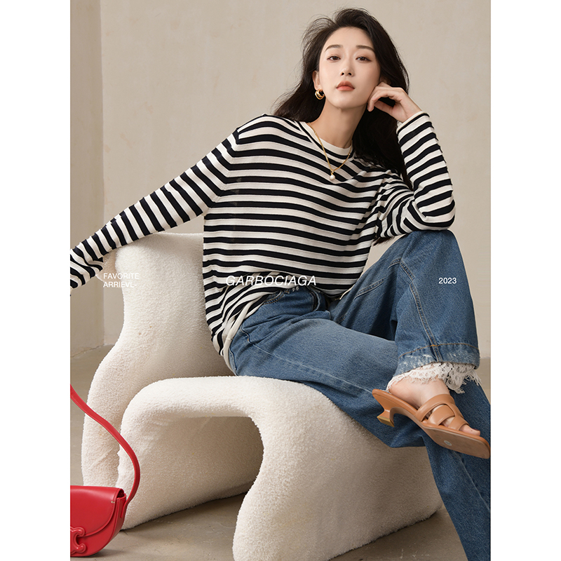 宽松扬子60支全羊毛龙喜儿条纹