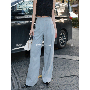 休闲垂感长裤 高腰通勤阔腿西裤 子1006 长腿公式 Garbociaga龍喜儿