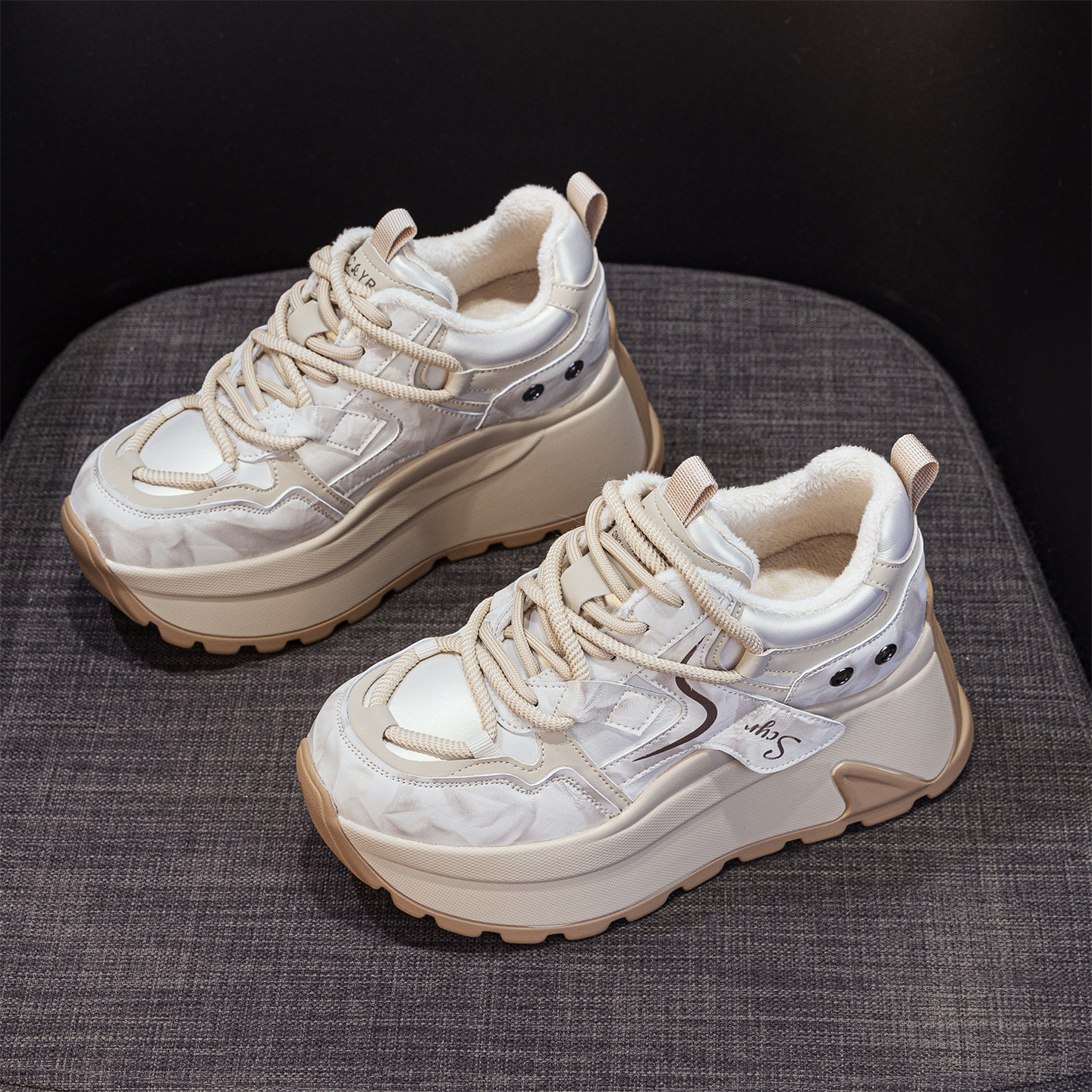 真皮厚底老爹鞋女秋冬增高休闲鞋