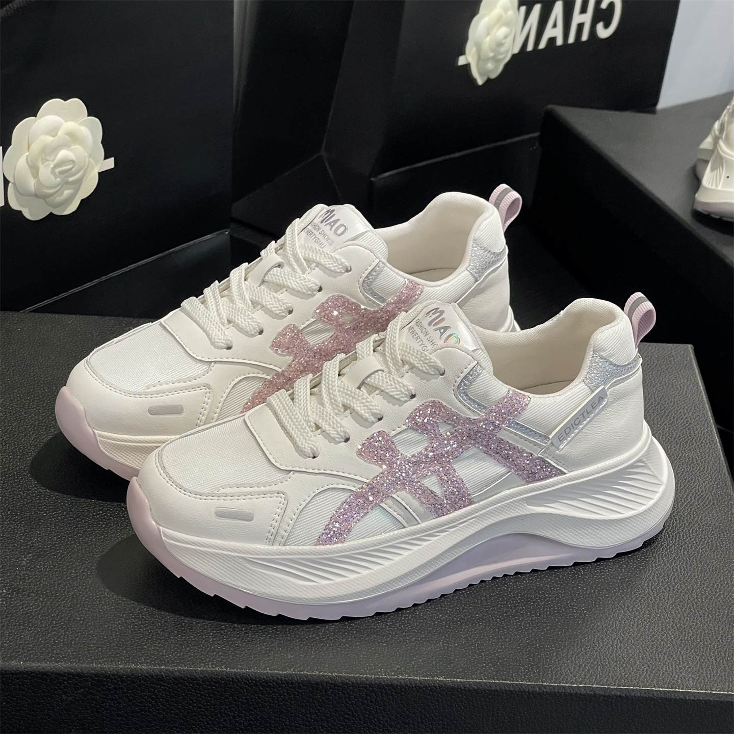 真皮厚底老爹鞋女秋季休闲小白鞋