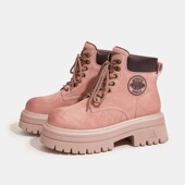 外贸工厂尾货真皮厚底增高马丁靴女秋季 户外登山大黄靴休闲工装 靴