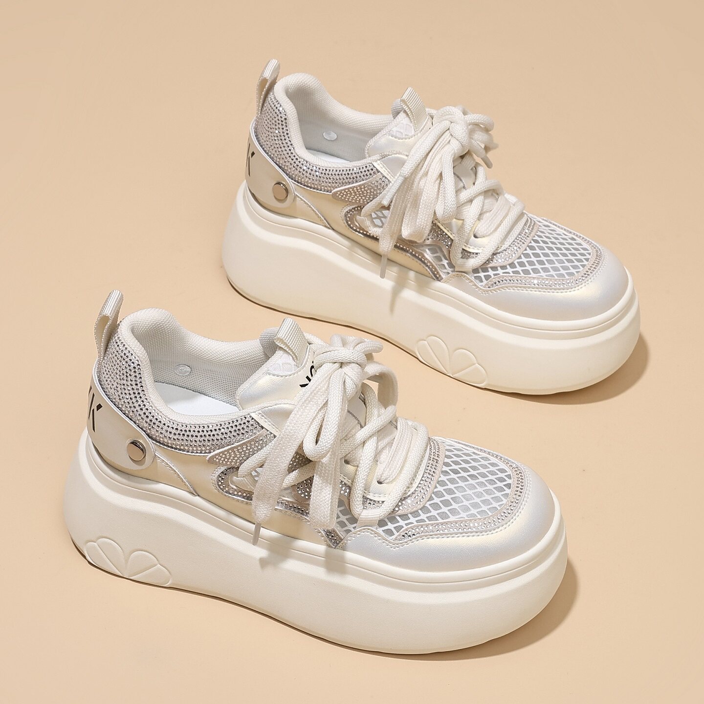 外贸工厂原单真皮厚底增高小白鞋女夏季网面透气薄款女鞋休闲板鞋